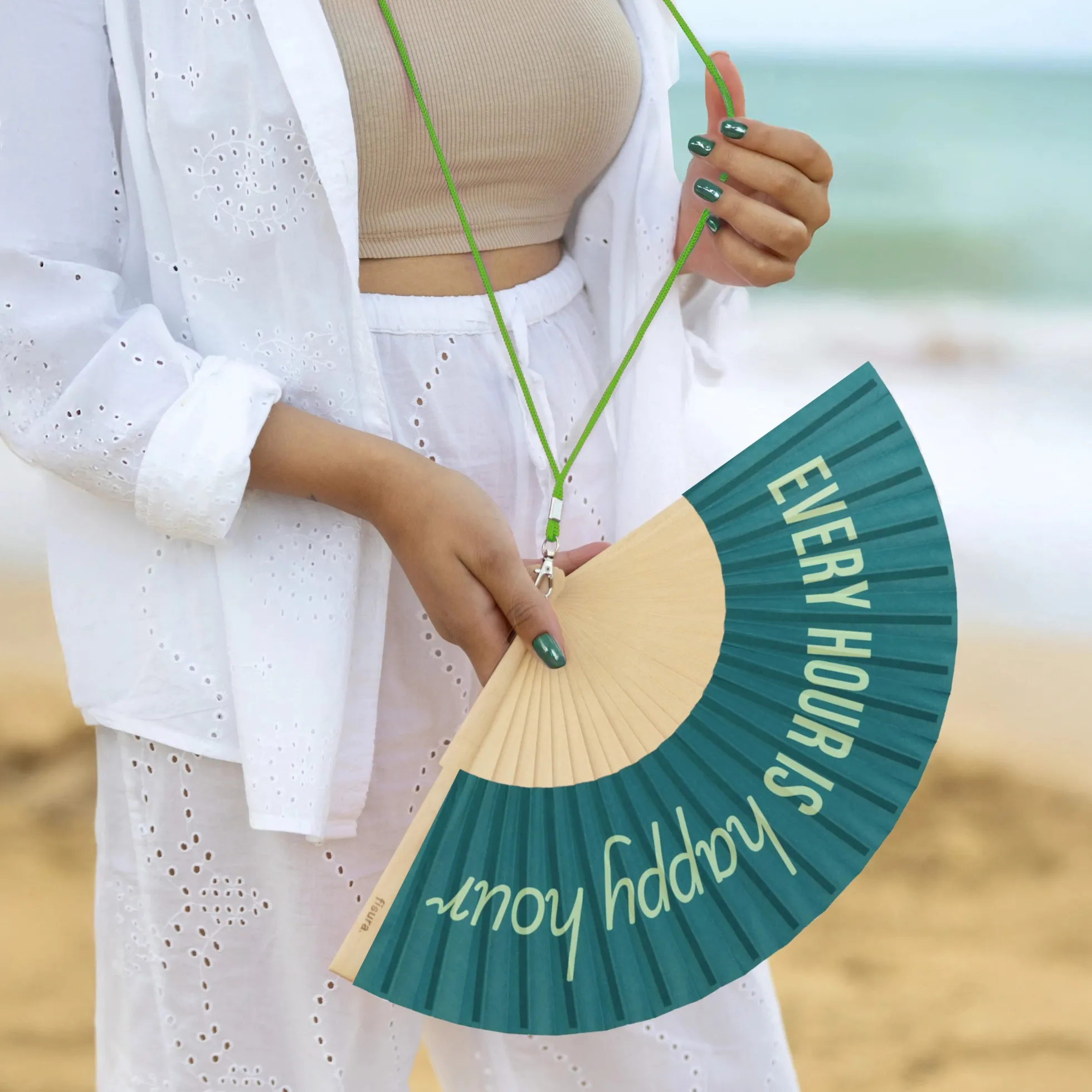Abanico “Every hour is happy hour” verde