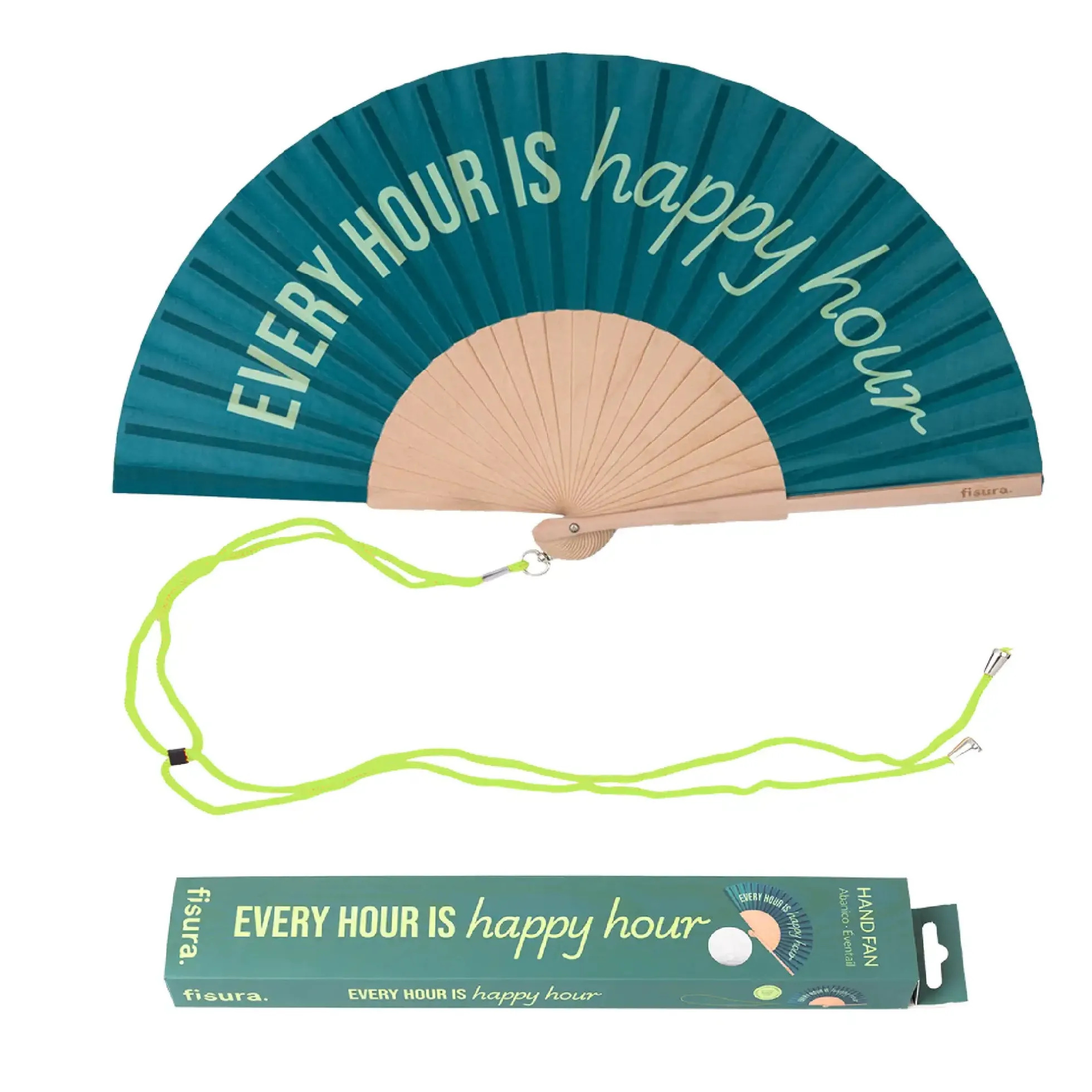 Abanico “Every hour is happy hour” verde