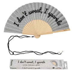 Abanico “I don’t sweat, I sparkle” purpurina