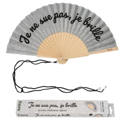 Abanico “Je ne sue pas, je brille” purpurina