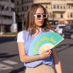 Abanico "Mamá, estoy bien" azul