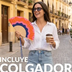 Abanico “Ondas” rojo, rosa y azul