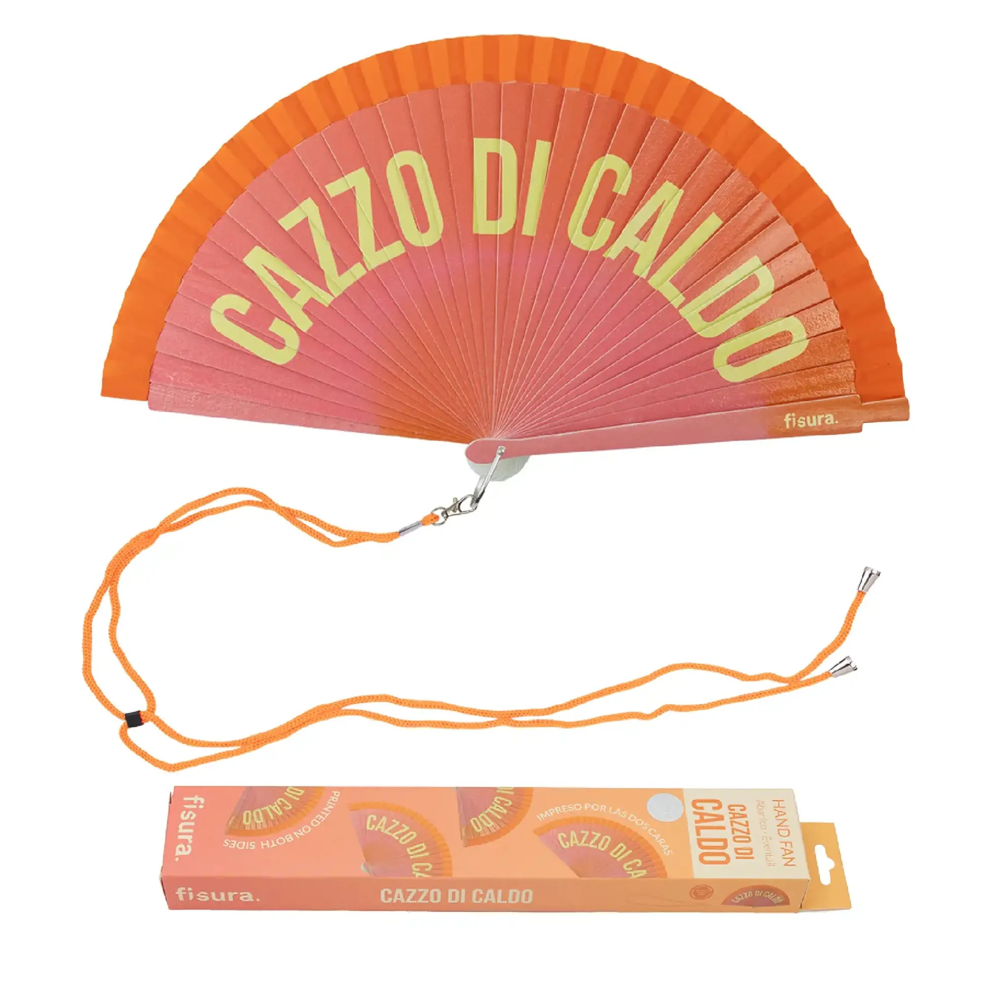 Abanico pintado "Cazzo di caldo" degradado naranja