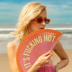 Abanico pintado "I'm fucking hot" degradado naranja