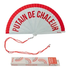 Abanico pintado "Putain de chaleur" rojo