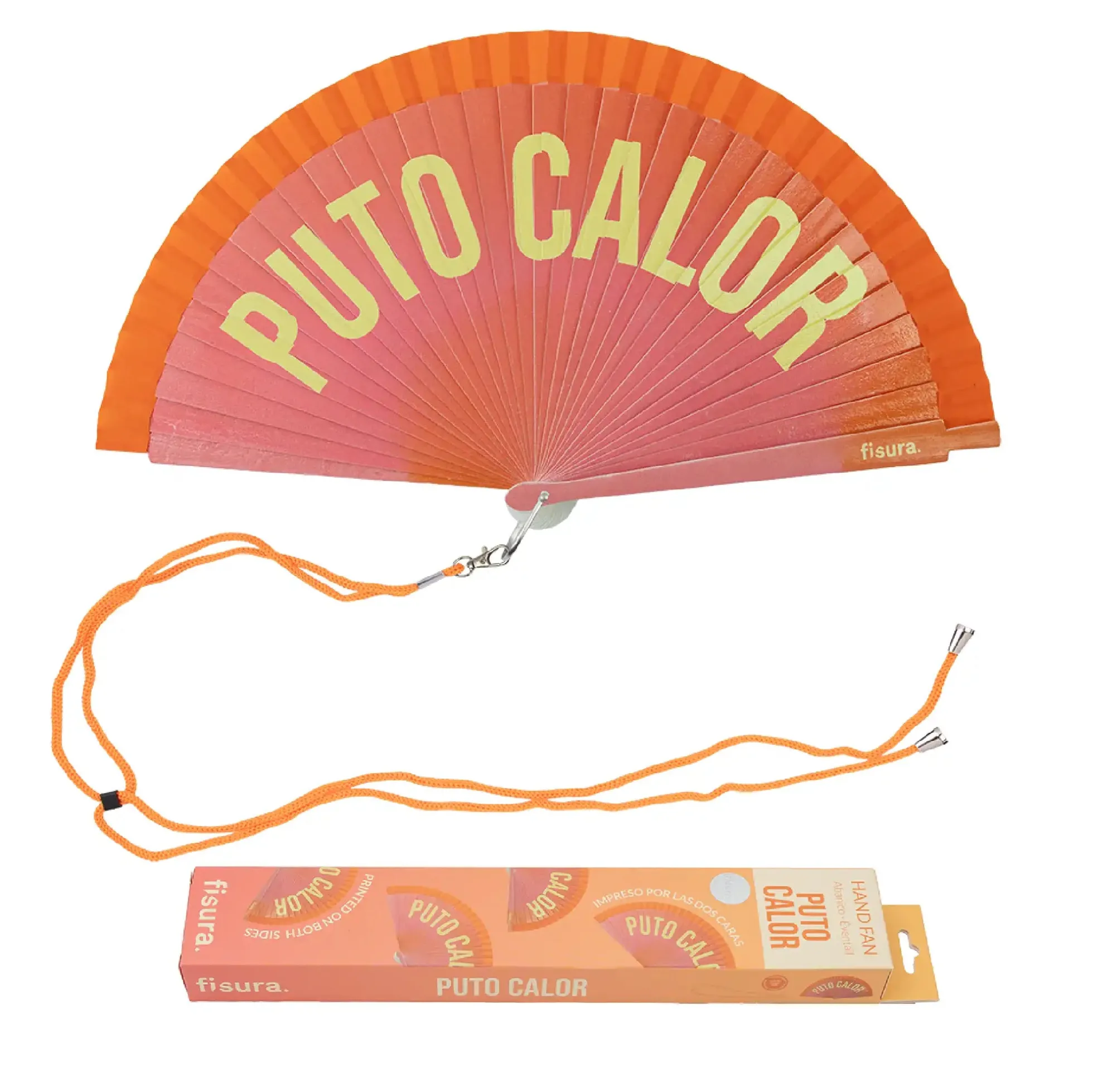 Abanico pintado "Puto calor" degradado naranja