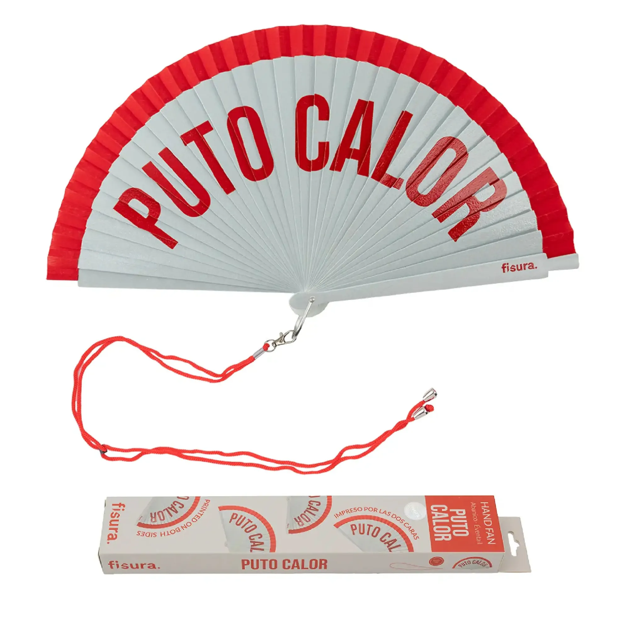 Abanico pintado "Puto calor" rojo