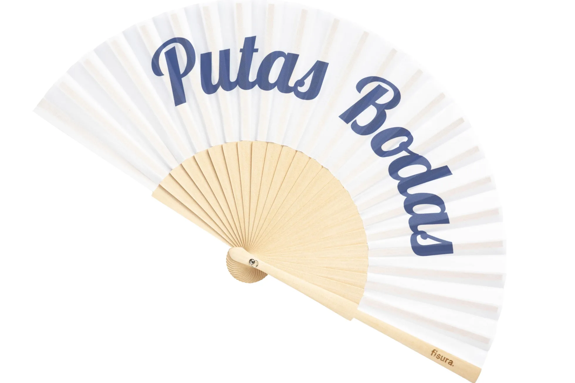 Abanico "Putas bodas" blanco y azul