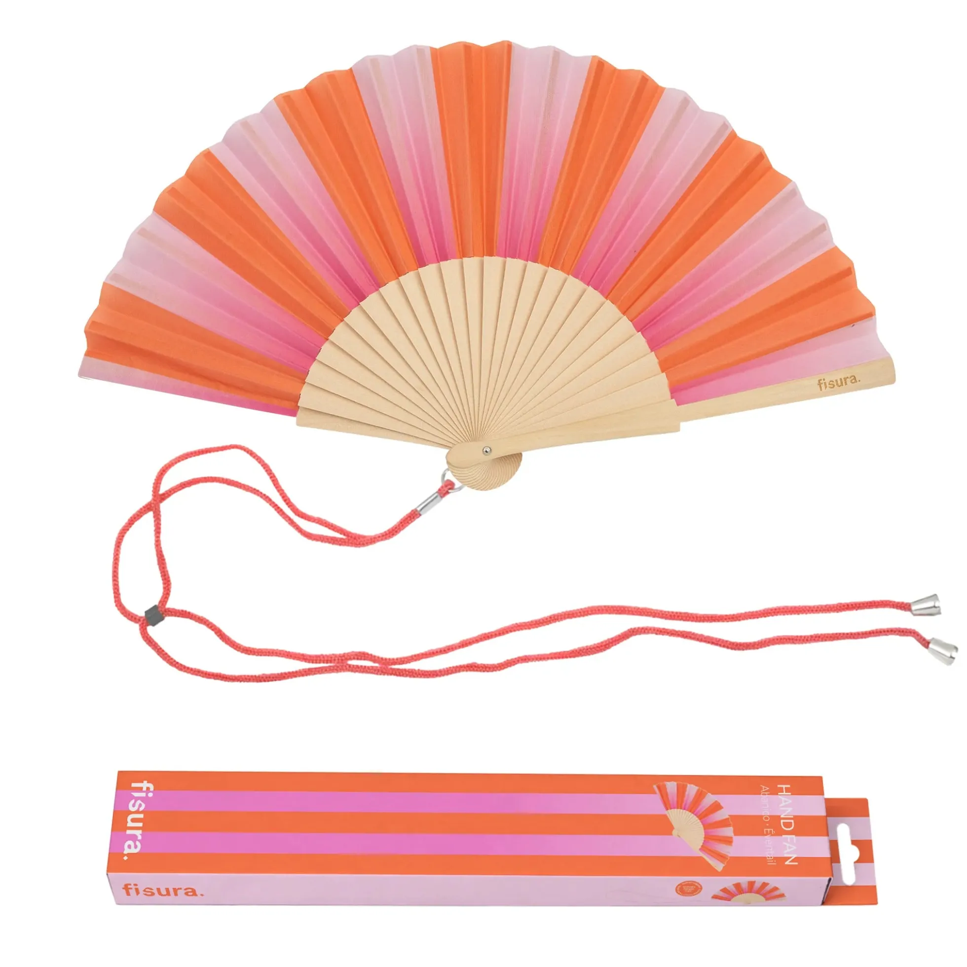 Abanico “Rayas” rosa y naranja