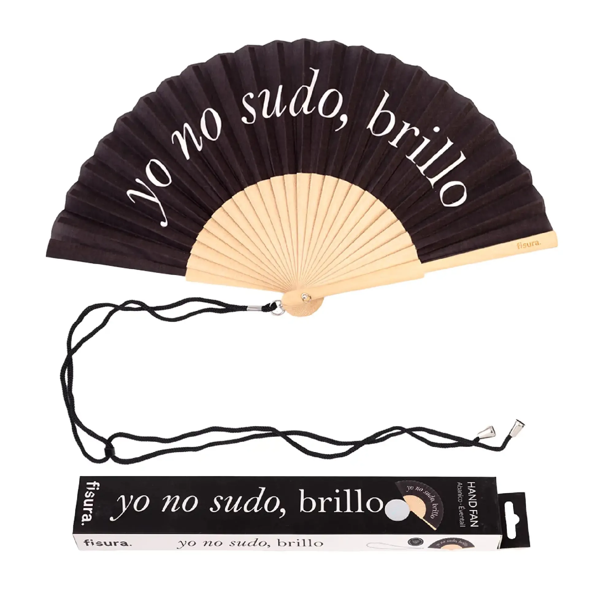 Abanico "Yo no sudo, brillo" negro