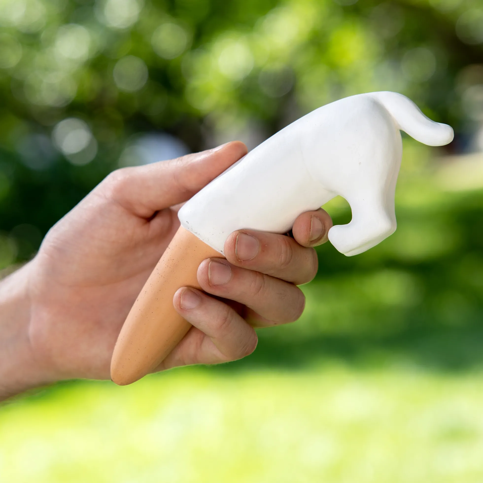 Autorriego perro blanco