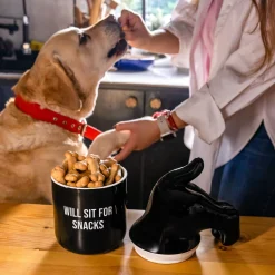 Bote premios “Will sit for snacks” negro