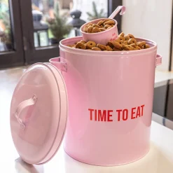 Caja para comida de mascotas “time to eat” rosa