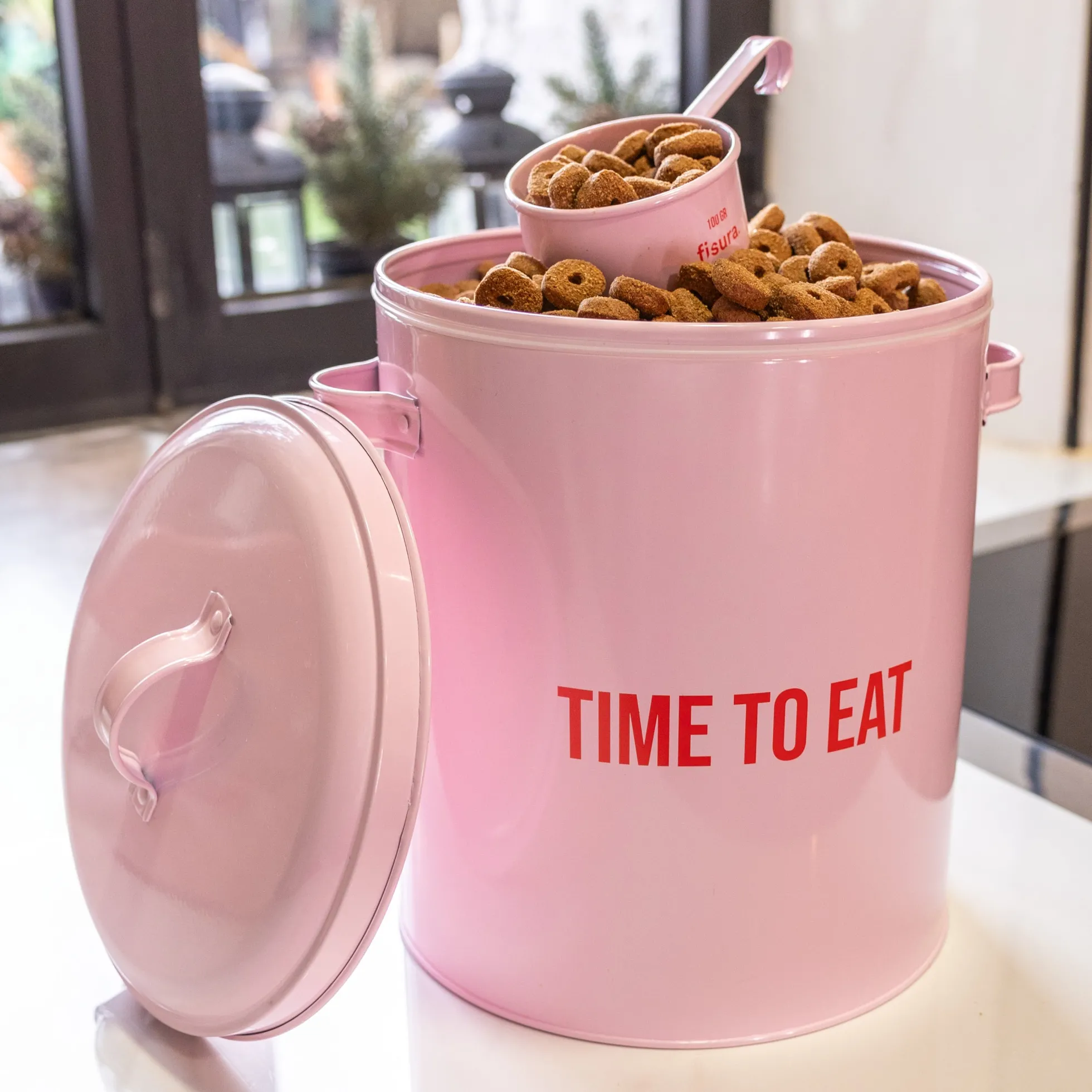 Caja para comida de mascotas “time to eat” rosa