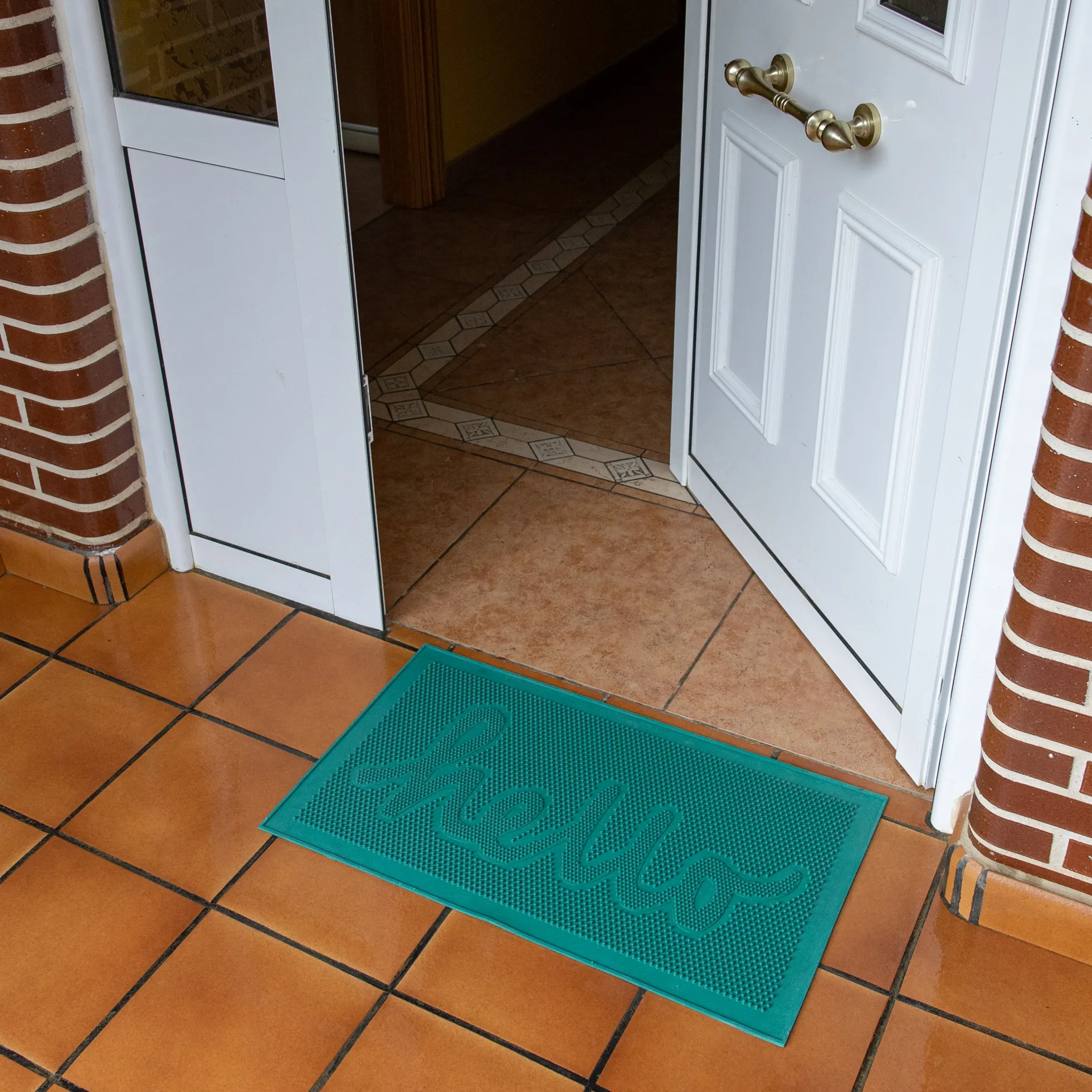 Felpudo de goma “Hello” verde