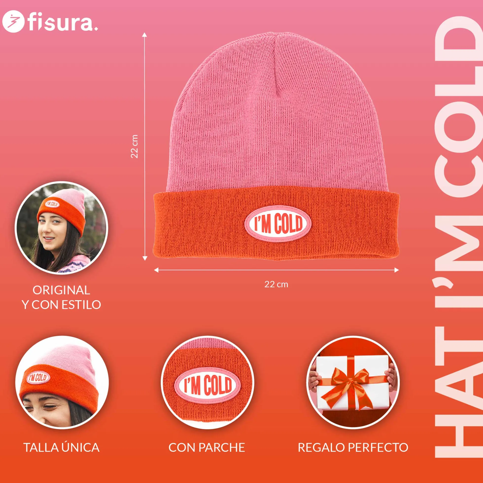 Gorro "I'm cold" rosa y rojo