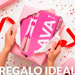 Lámpara de Lava con base oro rosa, líquido transparente y lava magenta