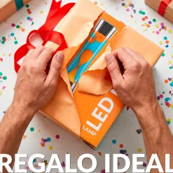 Lámpara de lava LED con base cromo, líquido azul y lava naranja