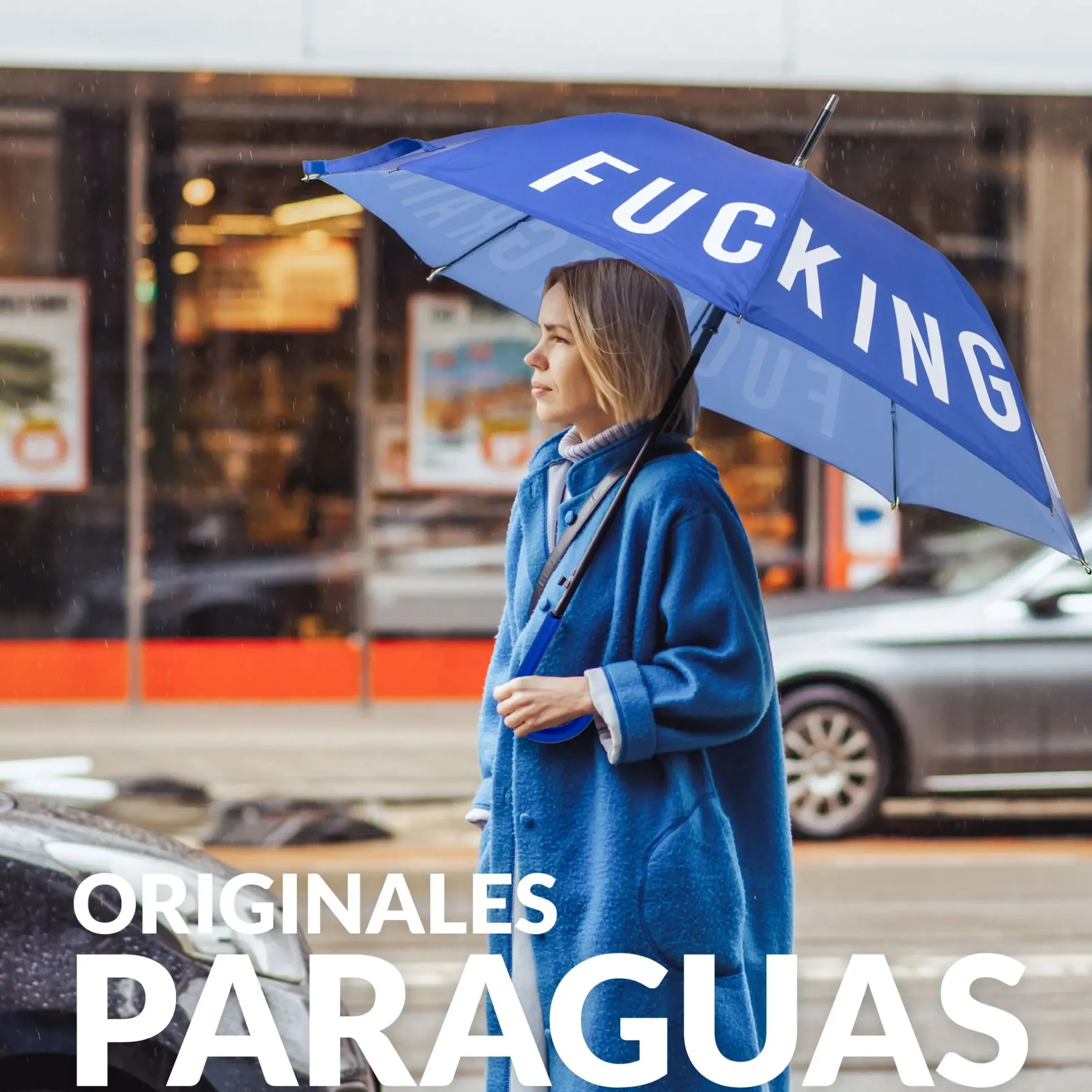Paraguas “Fucking Rain” azul