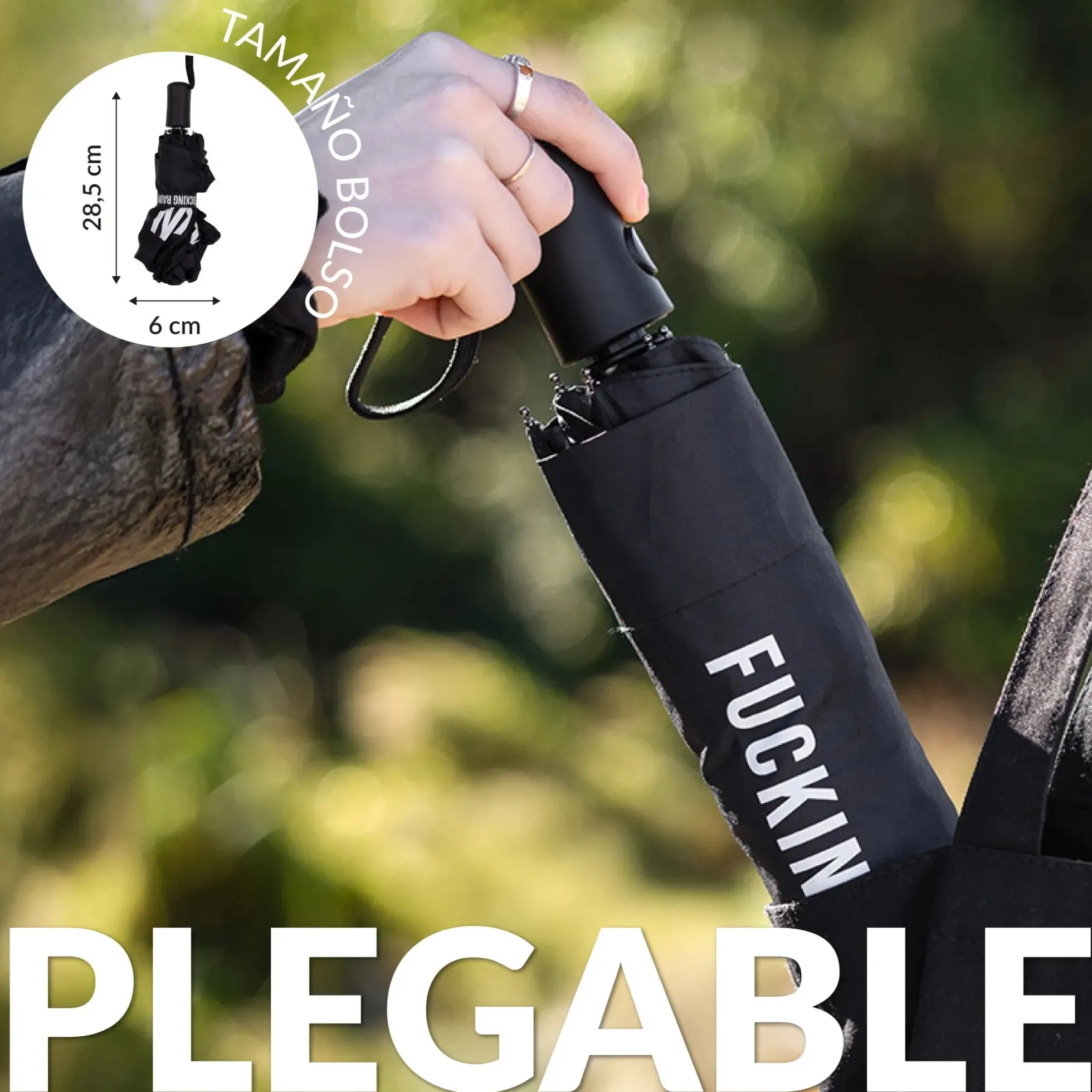 Paraguas plegable "Fucking Rain" negro