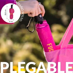 Paraguas plegable "Fucking Rain" rosa