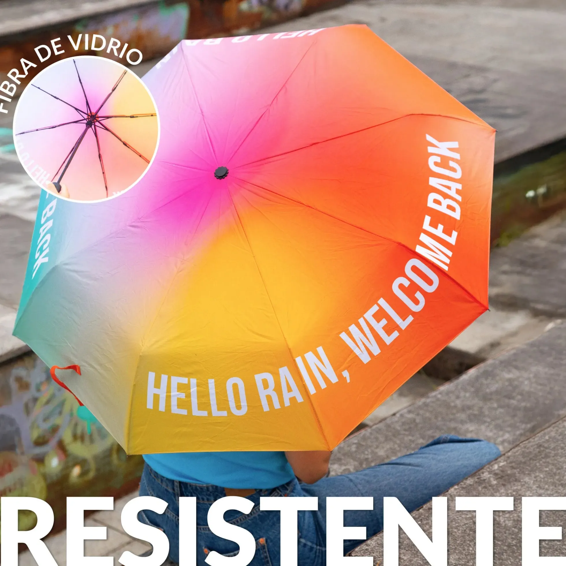 Paraguas plegable “Hello rain, welcome back”