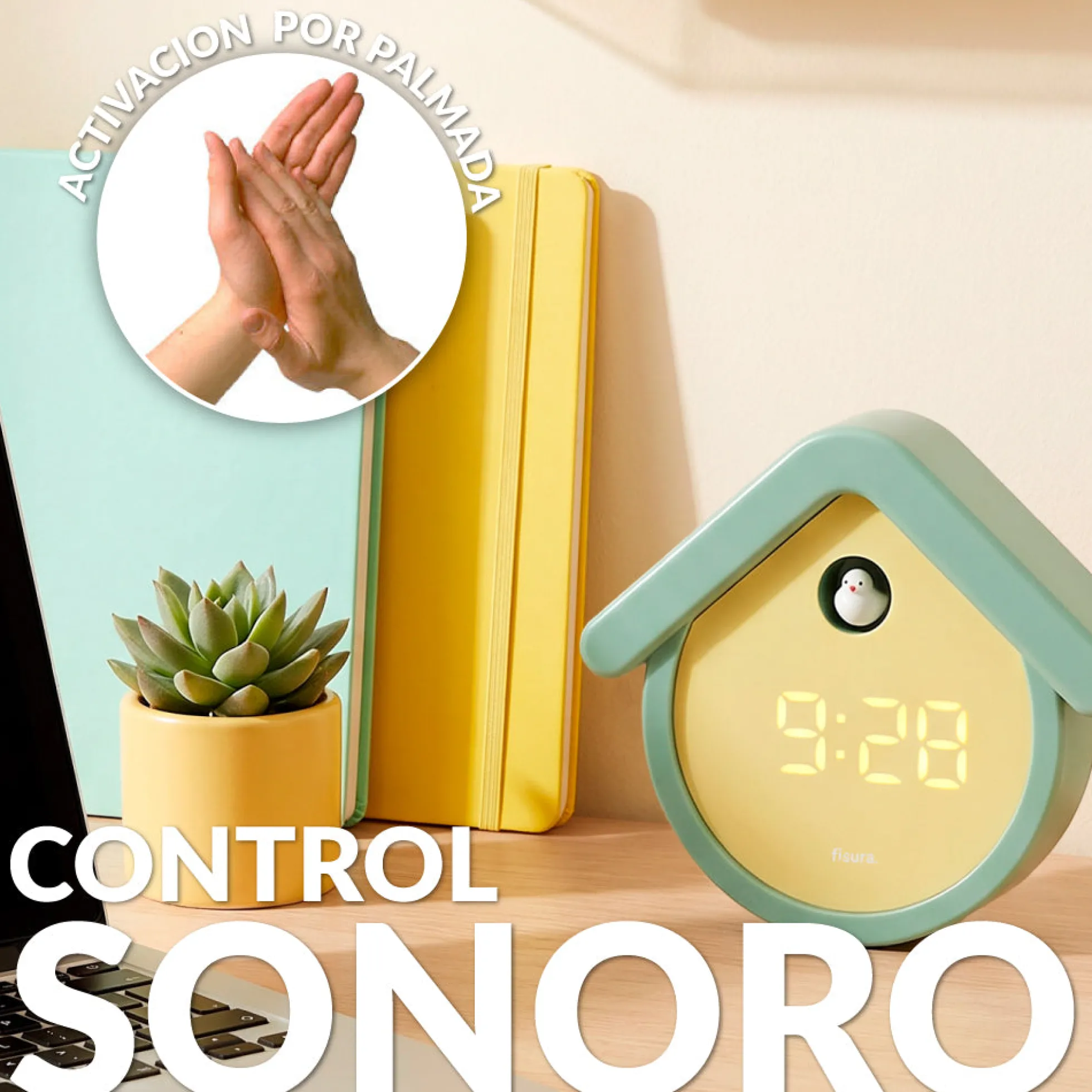Reloj cuco digital menta y beige