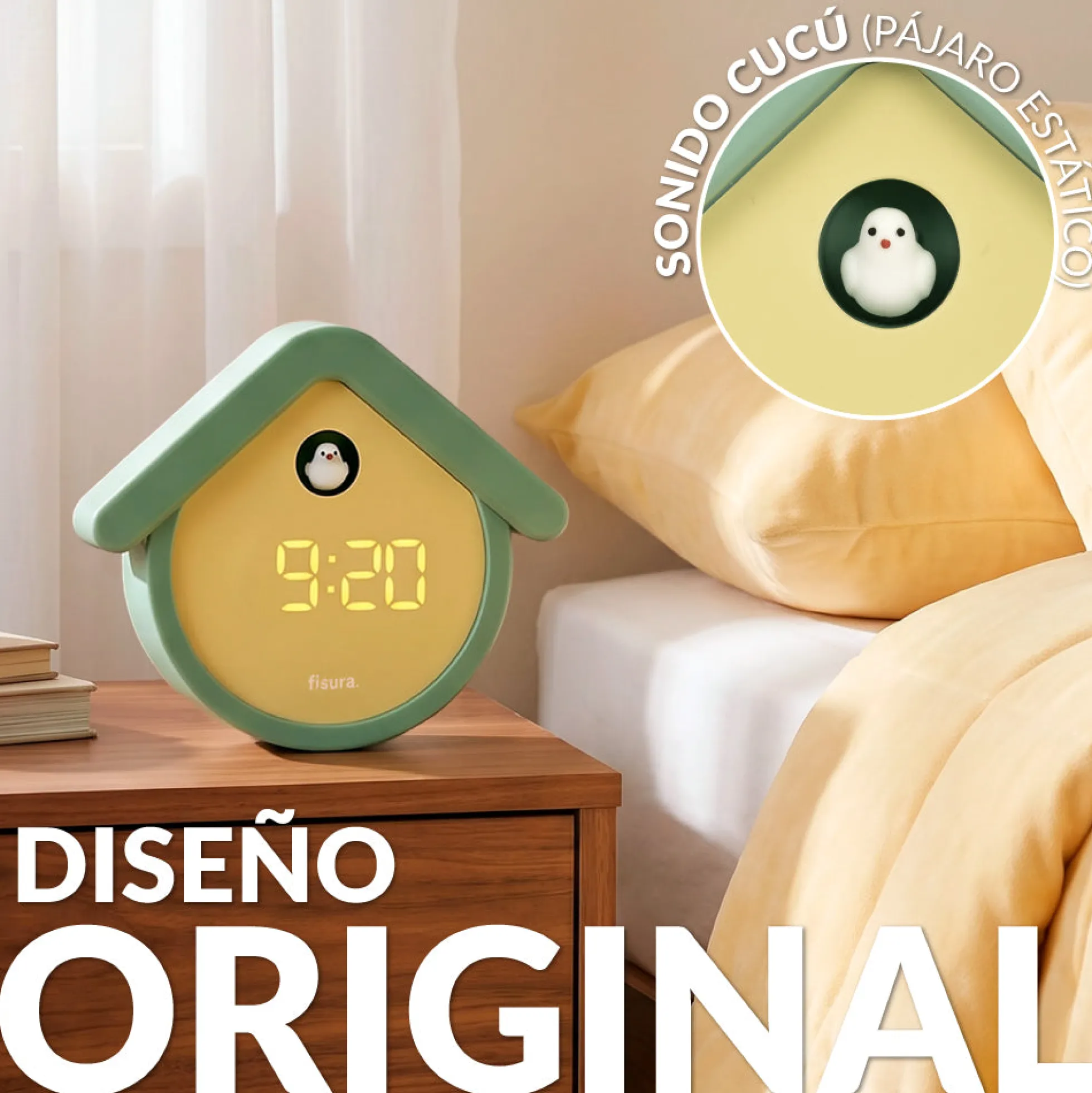 Reloj cuco digital menta y beige