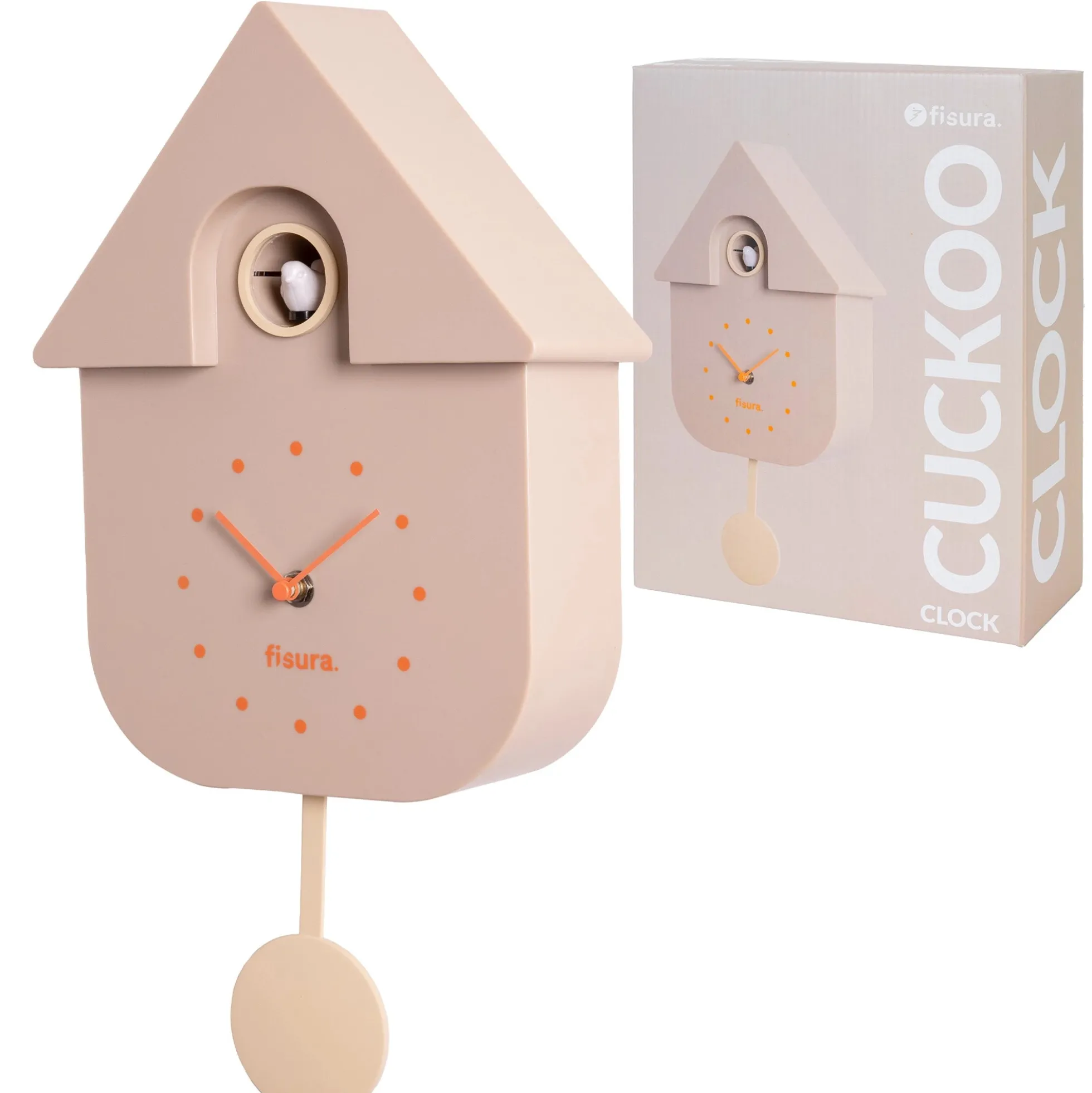 Reloj de cuco beige con dial naranja