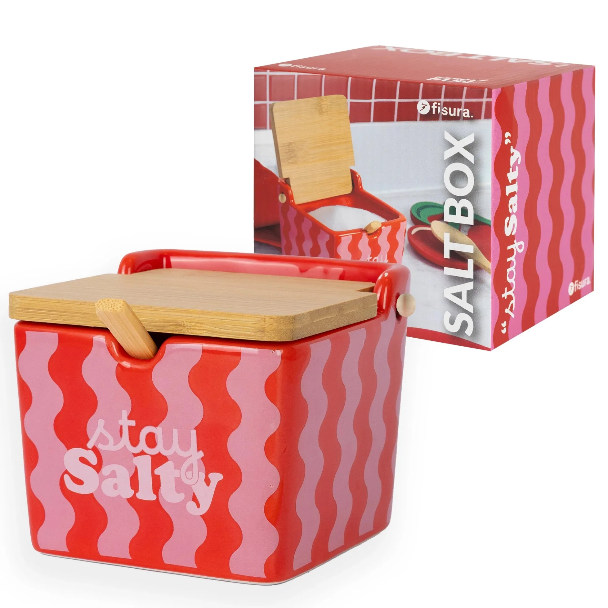 Salero “Stay salty” rosa y rojo