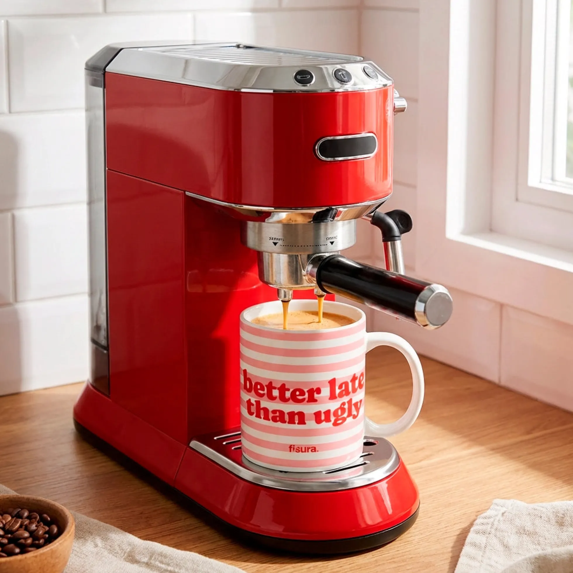 Taza "Better late than ugly" rayas