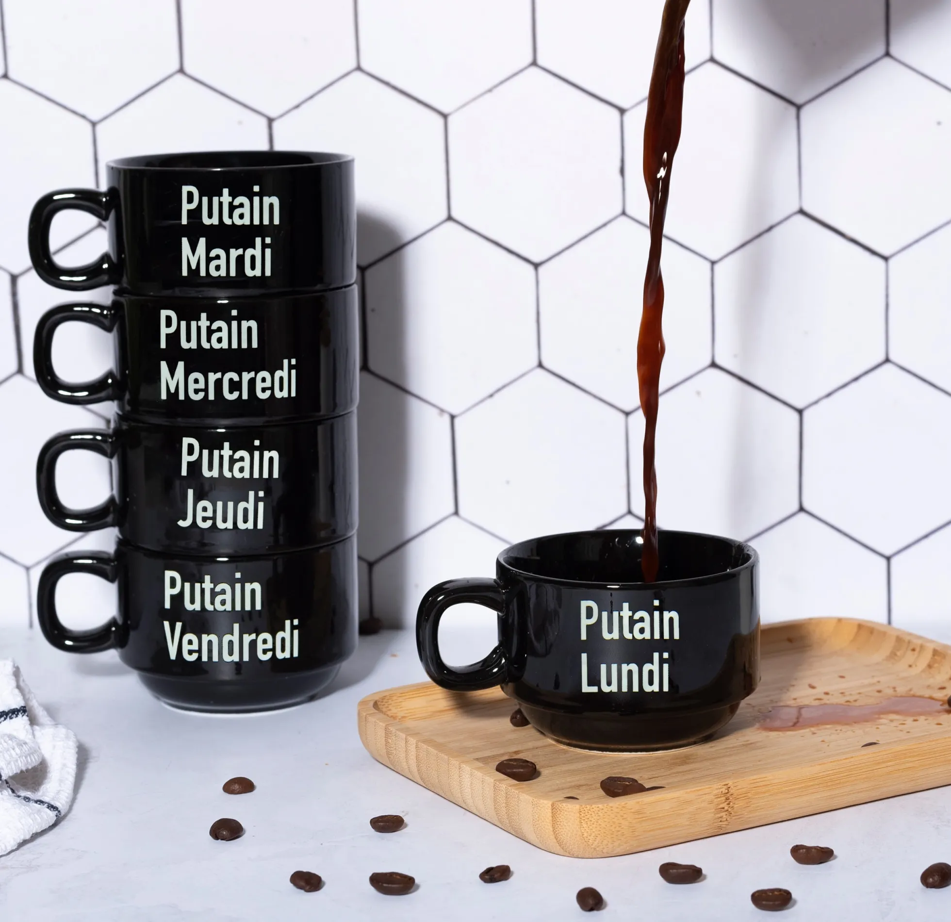 Tazas "Putain la Semaine" FR (Set de 5)