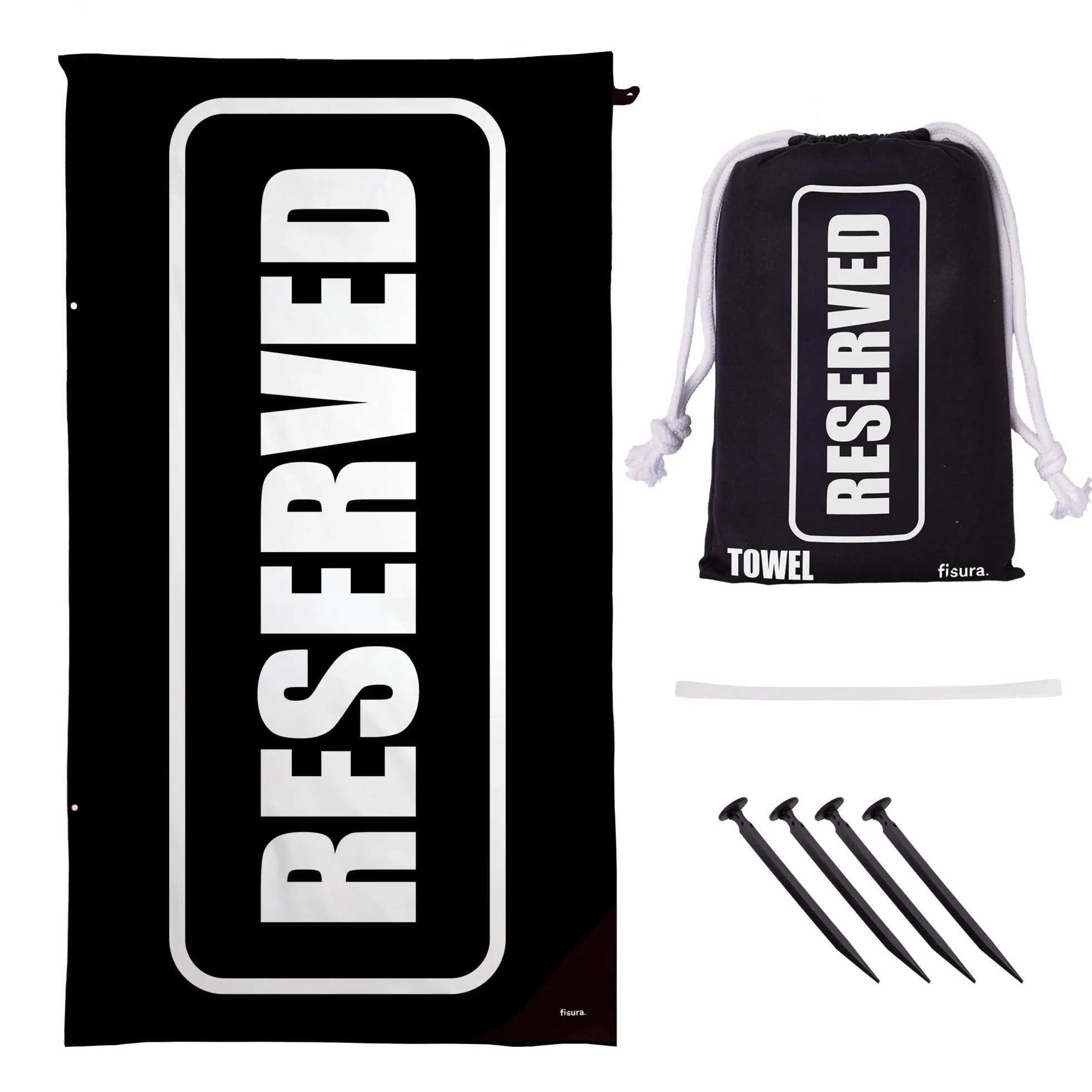 Toalla playa "reserved" negro y blanco