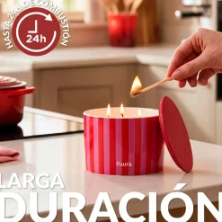 Vela de cerámica con tapa “Rayas” - frambuesa