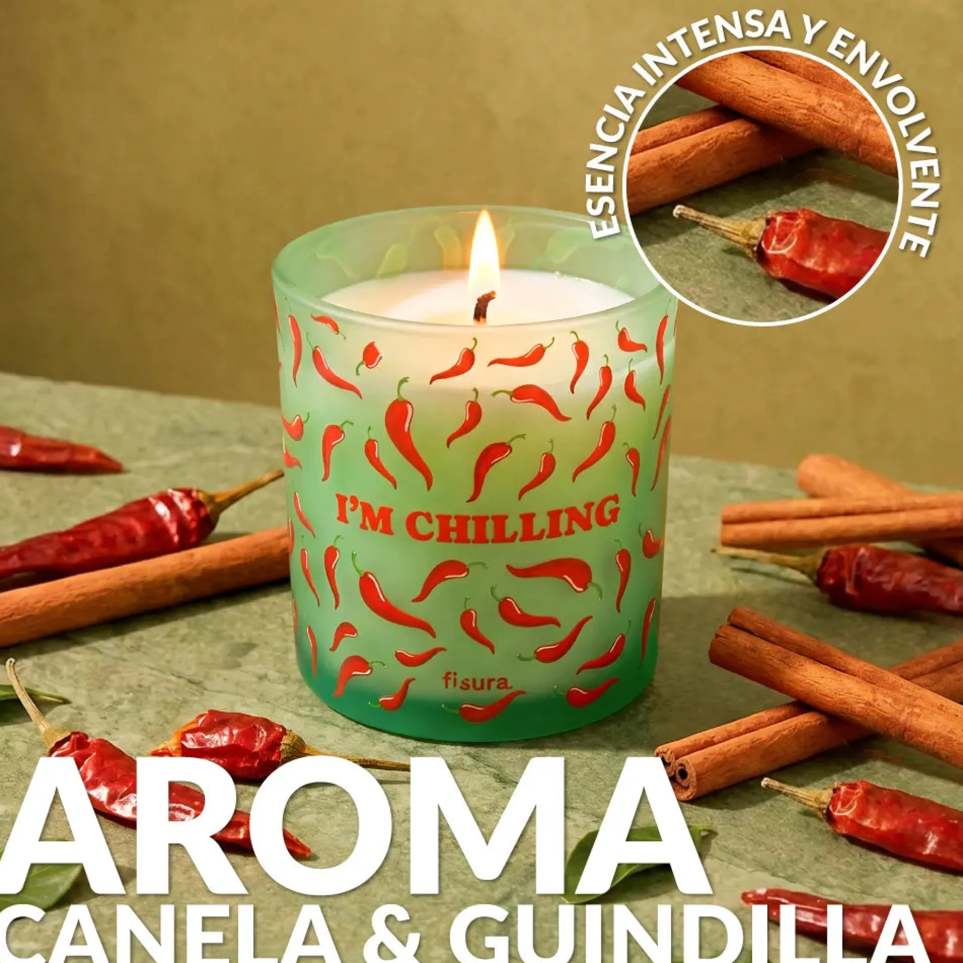 Vela de cristal “I’m chilling” – canela y guindilla