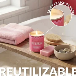 Vela en lata de metal “Strawberry ice cream” – fresas con nata
