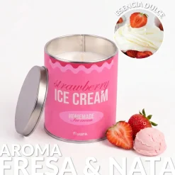 Vela en lata de metal “Strawberry ice cream” – fresas con nata